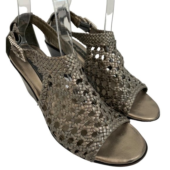 Brighton Womens Realm Sandal Shoe Size 6M Pewter Grey Peep Toe Wedge 6800 GUC - Picture 2 of 10